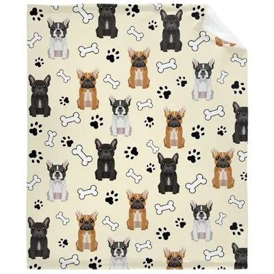French Bulldog Bones Blanket: Cute Frenchie Pups and Paw Prints