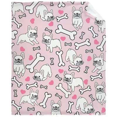 French Bulldog Pattern with Bones Blanket featuring playful white dogs