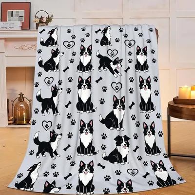 Border Collie Dog Pattern Blanket: Playful Canine Print for Lovers