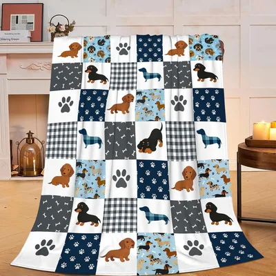 Dachshund Patchwork Paw Print Blanket: Quilt-Style Dog Design
