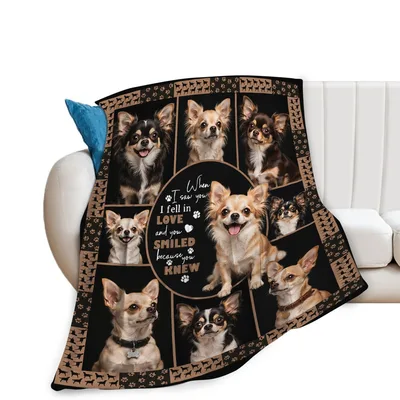 Chihuahua Dogs Collage Pattern Blanket with Romantic Quote