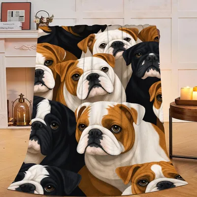 Bulldog Faces Pattern Blanket for Lovers of Wrinkled Canine Companions