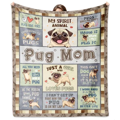 Pug Mom Pug Pattern Blanket Celebrating Spirit Animal and Pug Glitter