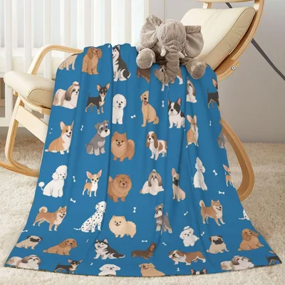 Cute Dogs Pattern Blanket: A Blue Throw for Canine Lovers