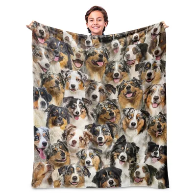 Australian Shepherd Faces Pattern Blanket for Dog Enthusiasts
