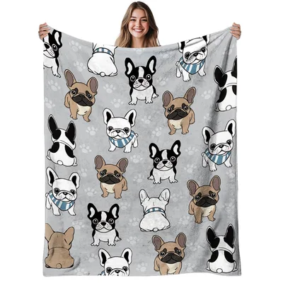 French Bulldogs Pattern Blanket featuring cartoon Frenchie dogs