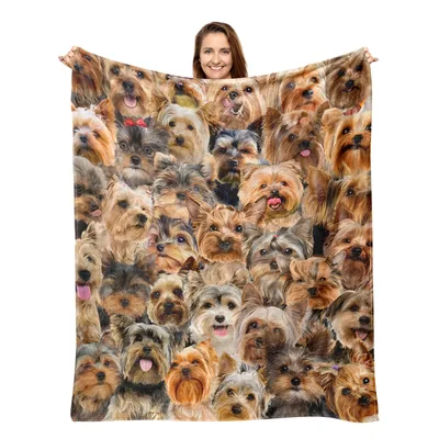 Yorkshire Terrier Dog Pile Blanket: A Collage of Smiling Faces