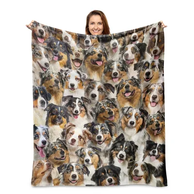 Australian Shepherd Dogs Pile Blanket: A Collage of Happy Canine Faces