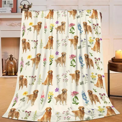 Golden Retrievers with Wildflowers Blanket: Cozy Dog Lover Design