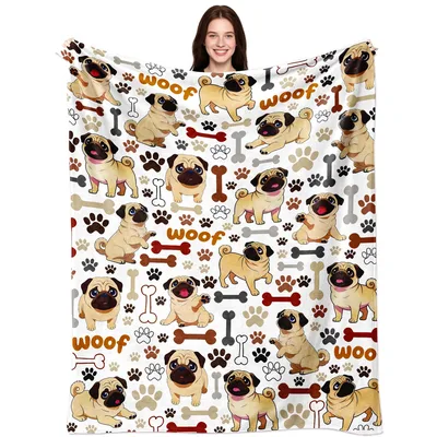 Pug Pattern with Bones Blanket: Woof Print for Dog Lovers