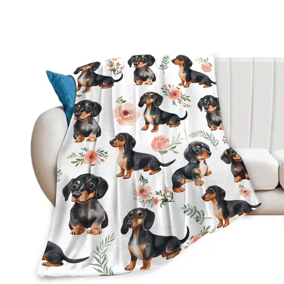 Dachshunds and Flowers Pattern Blanket: Sausage Dog Floral Throw