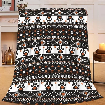 Dog Paw Print Tribal Blanket: Geometric Stripes with Heart Paws