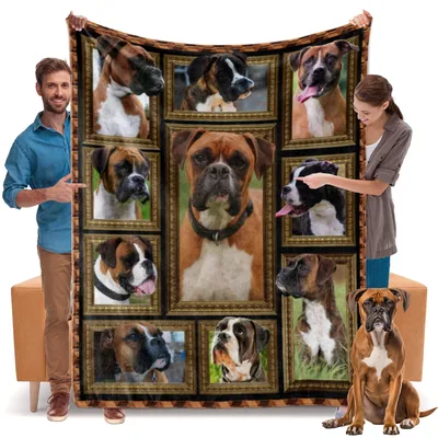 Boxer Dogs Photo Collage Blanket: Framed Portrait Gallery
