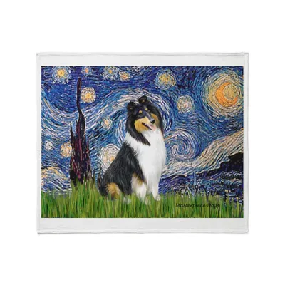 Starry Night Collie Dog Blanket: Artistic Canine Portrait