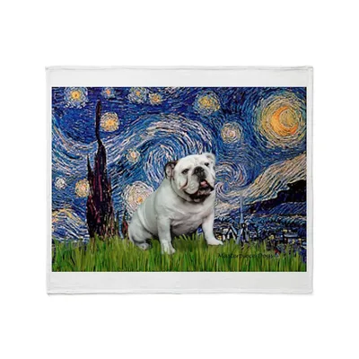 Starry Night English Bulldog Blanket: Artistic Canine Portrait