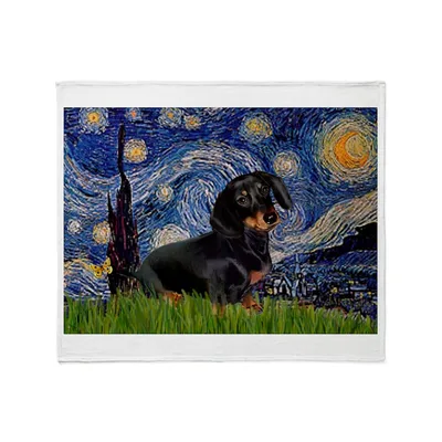 Starry Night Dachshund Portrait Blanket: Artistic Dog Design