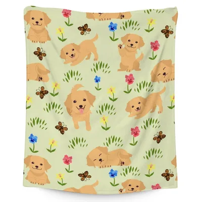Golden Puppies Flower Pattern Blanket for Dog Lovers