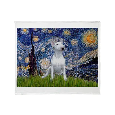Starry Night Bull Terrier Blanket: Artistic Dog Portrait