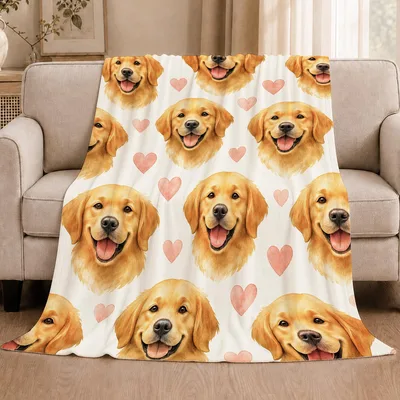 Golden Retriever Faces Pattern Blanket for Happy Dog Lovers