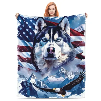Husky and Eagle American Blanket: Patriotic Husky Design