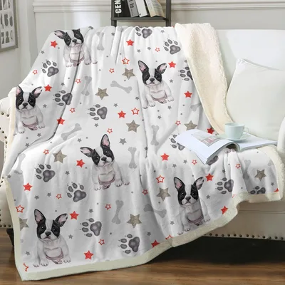 French Bulldog Paw Print Blanket: Paws, Bones and Stars Design