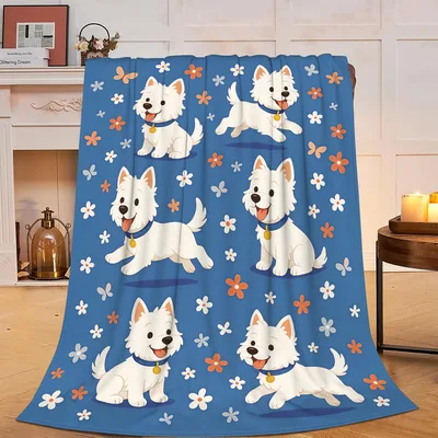 West Highland Terriers Blanket: Fluffy White Dogs and Flowers