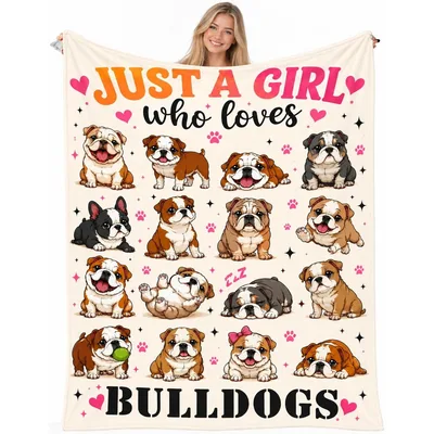 Just a Girl Who Loves Bulldogs Blanket: Puppy Art Design