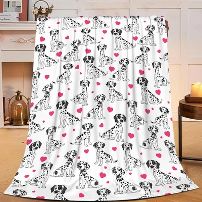 Dalmatian Dogs with Red Blanket: Spotted Pups and Pink Hearts Design