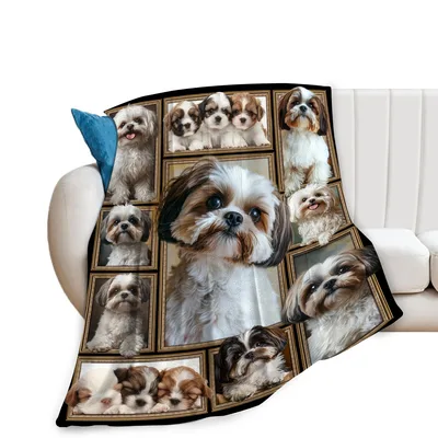 Shih Tzu Dogs Photo Blanket: A Framed Collage of Fluffy Pups