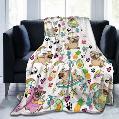 Cute Pugs with Pineapples Blanket: A Fun Summer Pug Design