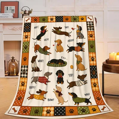 Dachshunds Pattern Paw Border Blanket for Dog Lovers