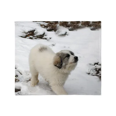 Great Pyrenees Puppy Blanket: Fluffy Snow Scene