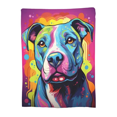 Colorful Pop Art Pitbull Blanket: Vibrant Dog Portrait for Art Lovers