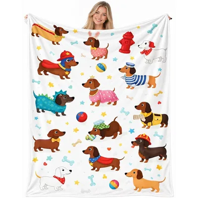 Cartoon Dachshund Pattern Blanket: Costumed Dogs and Playful Designs