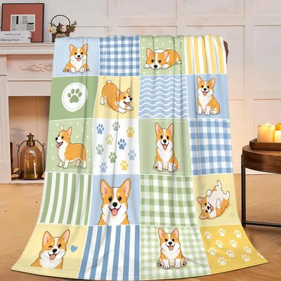 Corgi Patchwork Plaid Pattern Blanket for Dog Lovers