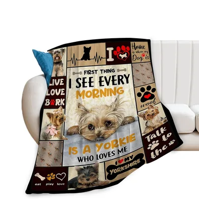 First Thing I See Every Morning Blanket: Yorkie Collage Design