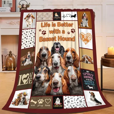 Life Is Better with a Basset Hound Blanket Collage Design