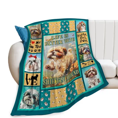 Shih Tzu Dog Collage Blanket Life Is Better With Shih Tzu Around