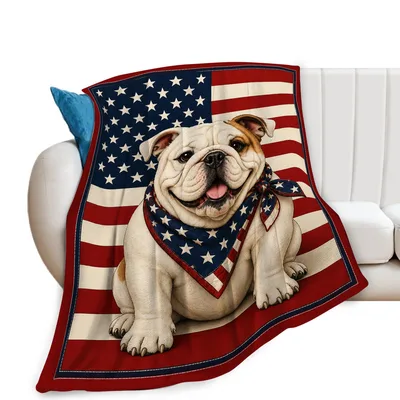 Bulldog with American Flag Blanket: Patriotic Dog Design
