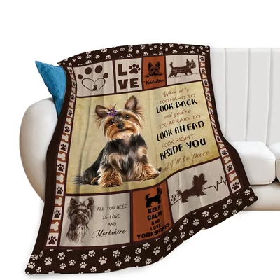 Yorkie Dog Love Quote Blanket: Yorkshire Terrier Collage Design