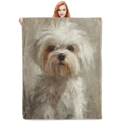 Maltese Puppy Portrait Blanket: A realistic print