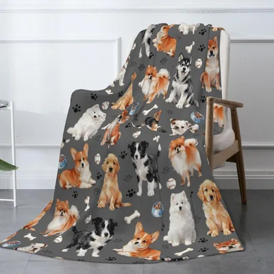 Happy Dogs Pattern Blanket: A Collage of Canine Friends and Toys