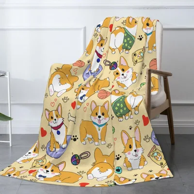 Corgi Dogs Pattern Blanket: Playful Cartoon Corgis with Toys