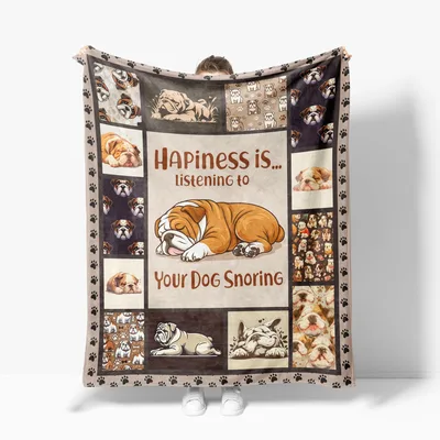 Happiness Is Listening Blanket: Bulldog Snore Design for Cozy Nights