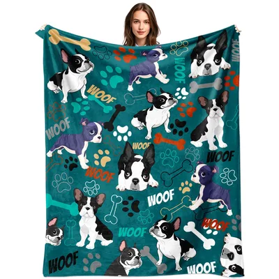 Boston Terrier Woof Pattern Blanket: Playful Dogs and Bones Design