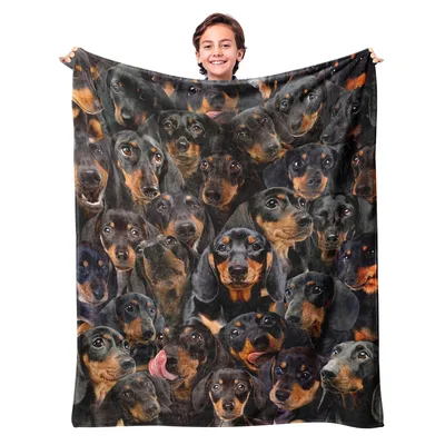 Dachshund Pattern Blanket: A Collage of Black and Tan Faces