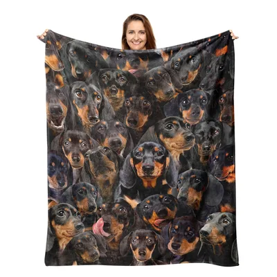 Dachshund Faces Pattern Blanket: A Collage of Black and Tan Dogs