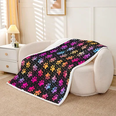 Colorful Paw Prints Pattern Blanket