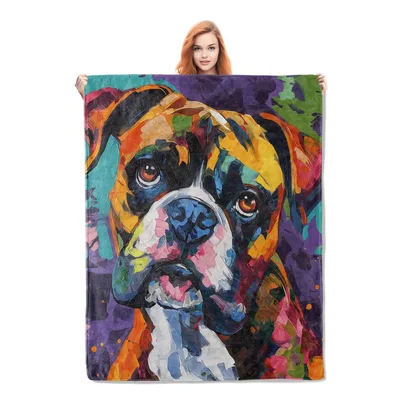 Colorful Boxer Dog Portrait Blanket: Vibrant Artistic Canine Design