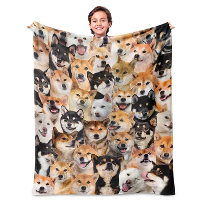Shiba Inu Dog Pattern Blanket: A Collage of Expressive Canine Faces